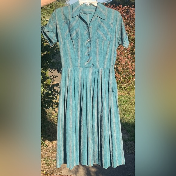 Dresses & Skirts - Fabulous Vintage, XS, Blue Green, 1950s Shirtwaist Dress,